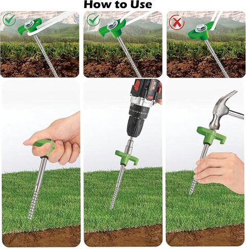 10-Pack 8" Heavy Duty Screw in Tent Stakes, Drill-in Non-Rust Ground Anchor Pegs, Metal Tent Accessories for Camping, Garden, Hiking, Green in Saudi Arabia