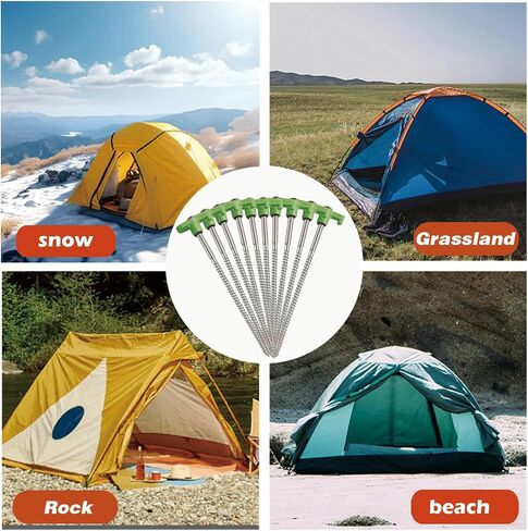 10-Pack 8" Heavy Duty Screw in Tent Stakes, Drill-in Non-Rust Ground Anchor Pegs, Metal Tent Accessories for Camping, Garden, Hiking, Green in Saudi Arabia