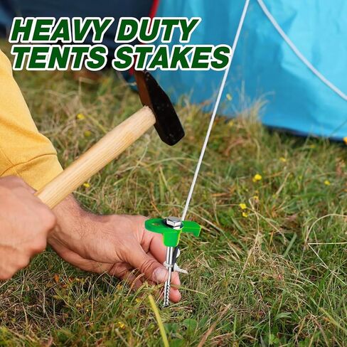 10-Pack 8" Heavy Duty Screw in Tent Stakes, Drill-in Non-Rust Ground Anchor Pegs, Metal Tent Accessories for Camping, Garden, Hiking, Green in Saudi Arabia