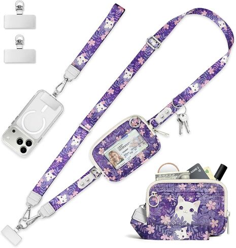 Clip and Go Strap for Phone with Wallet Crossbody Lanyard Goth Cat | Adjustable, Detachable RFID Wristlet Wallet, Cell Phone Wrist Strap, Travel Cruise, Key Zipper Card Purse, Women Teacher Gift in Saudi Arabia