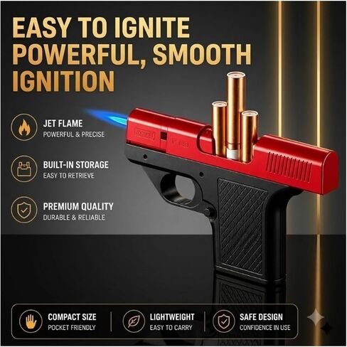 2026 Windproof Flame Gun-Shaped Lighter with Built-in 3 Cigarette Holders (Holds 10/12/20 Cigarettes); Multi-Functional Portable Lighter, Suitable for Outdoor Camping and as a Gift. in Kuwait