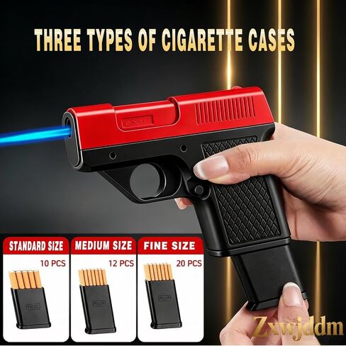 2026 Windproof Flame Gun-Shaped Lighter with Built-in 3 Cigarette Holders (Holds 10/12/20 Cigarettes); Multi-Functional Portable Lighter, Suitable for Outdoor Camping and as a Gift. in Kuwait