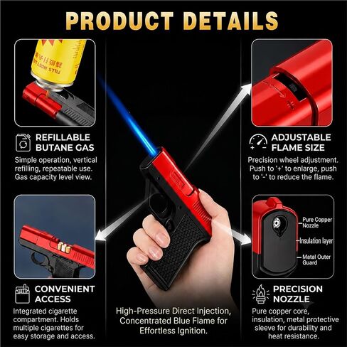 2026 Windproof Flame Gun-Shaped Lighter with Built-in 3 Cigarette Holders (Holds 10/12/20 Cigarettes); Multi-Functional Portable Lighter, Suitable for Outdoor Camping and as a Gift. in Kuwait