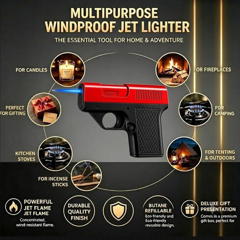 2026 Windproof Flame Gun-Shaped Lighter with Built-in 3 Cigarette Holders (Holds 10/12/20 Cigarettes); Multi-Functional Portable Lighter, Suitable for Outdoor Camping and as a Gift. in Kuwait