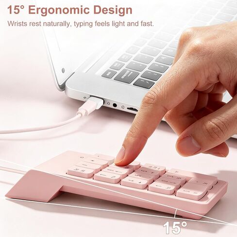 NOOX Wired Number Pad with USB to USB-C Adapter, Pink | Numeric Keypad 18 Keys, Portable Financial Number Keyboard, 10 Key USB Keypad for Laptop, Desktop, Surface Pro, Notebook in Saudi Arabia