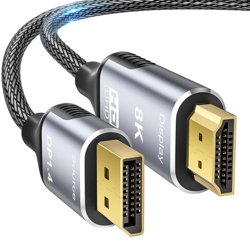 8K DisplayPort to HDMI 2.1 Cable 6.6FT - 8K@60Hz 4K@240Hz, Dynamic HDR | 48Gbps Ultra High Speed, Unidirectional DP to HDMI Braided Cable Compatible with PC Dell HP AMD Lenovo Monitor & Projector in Saudi Arabia