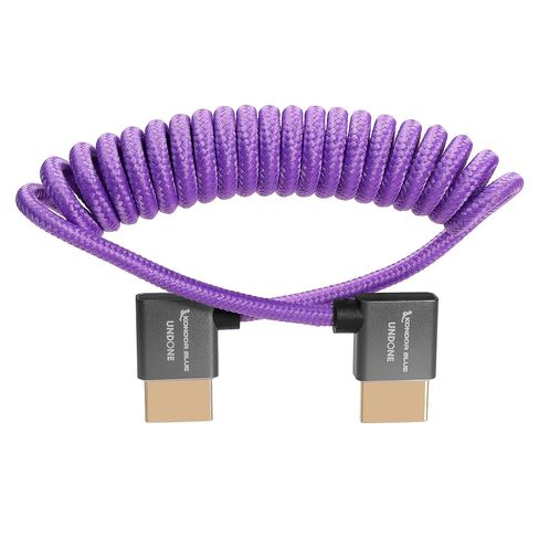 KONDOR BLUE x Gerald Undone| Right Angle Full HDMI 2.0 Coiled Cable 12"-24" Braided | Type A Male to Male, 3D, 4K 60Hz, 18Gbps, HDR | for On-Camera Monitors & Recorders + More | Purple in Saudi Arabia