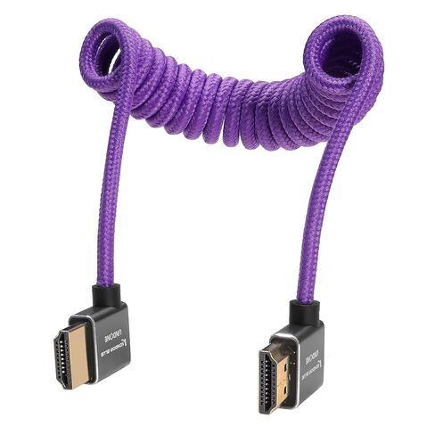 KONDOR BLUE x Gerald Undone| Right Angle Full HDMI 2.0 Coiled Cable 12"-24" Braided | Type A Male to Male, 3D, 4K 60Hz, 18Gbps, HDR | for On-Camera Monitors & Recorders + More | Purple in Saudi Arabia