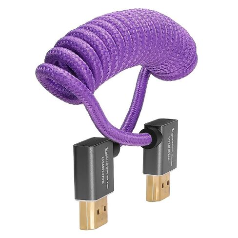 KONDOR BLUE x Gerald Undone| Right Angle Full HDMI 2.0 Coiled Cable 12"-24" Braided | Type A Male to Male, 3D, 4K 60Hz, 18Gbps, HDR | for On-Camera Monitors & Recorders + More | Purple in Saudi Arabia