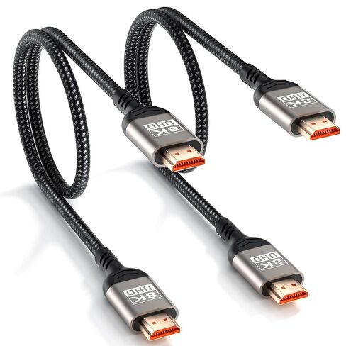 Short HDMI Cable 2FT, 8K HDMI 2.1 Cable 2Pack, High Speed HDMI Cord | Braided HDMI Cord 2 Foot, 48Gbps, 8K@60Hz, 4K@120Hz, eARC, HDR10+, HDCP2.3, Compatible for PS5, Monitor, Camera, TV Box, HDTV in Saudi Arabia