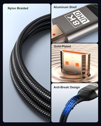 Short HDMI Cable 2FT, 8K HDMI 2.1 Cable 2Pack, High Speed HDMI Cord | Braided HDMI Cord 2 Foot, 48Gbps, 8K@60Hz, 4K@120Hz, eARC, HDR10+, HDCP2.3, Compatible for PS5, Monitor, Camera, TV Box, HDTV in Saudi Arabia