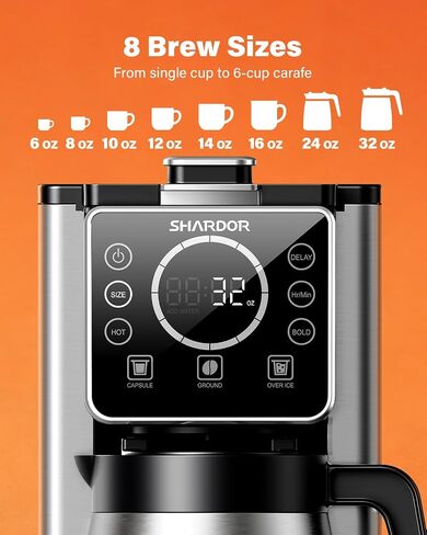 SHARDOR Single Serve & Carafe Coffee Maker, Dual Brew for K Cup Pods & Ground Coffee, Hot & Iced Drip Coffee Machine, 6-32oz Sizes, 95oz Removable Water Reservoir, 24H Programmable, Thermal Carafe in Saudi Arabia