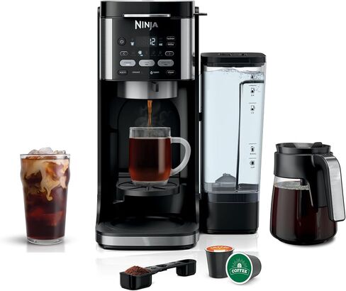 Ninja Drip Coffee Maker, DualBrew Pro Hot & Iced, Black, CFP101 | Single Serve to Carafe, Brew with Pods & Grounds, Compatible with K Cups, 3 Brew Styles, 60oz Removable Reservoir in Kuwait