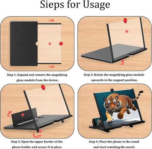 Screen Magnifier Version, 2026 New 3D HD Screen Magnifier for Cell Phone with Foldable Stand, Display Magnifier for Videos, Movies, Gaming, Travel and Home Use (Black, 10'') in Saudi Arabia
