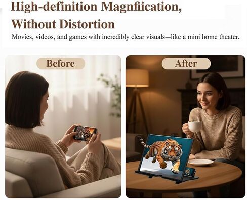 Screen Magnifier Version, 2026 New 3D HD Screen Magnifier for Cell Phone with Foldable Stand, Display Magnifier for Videos, Movies, Gaming, Travel and Home Use (Black, 10'') in Saudi Arabia