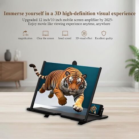 Screen Magnifier Version, 2026 New 3D HD Screen Magnifier for Cell Phone with Foldable Stand, Display Magnifier for Videos, Movies, Gaming, Travel and Home Use (Black, 10'') in Saudi Arabia