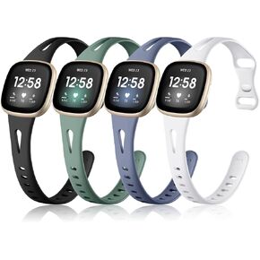 Ouwegaga متوافق مع Fitbit Versa 4 Bands للنساء/Sense 2/Sense/Versa 3 Bands للرجال، حزام رياضي نحيف من السيليكون الناعم متوافق مع ساعة Fitbit الذكية، 4 عبوات صغيرة in Kuwait