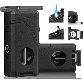 6-in-1 Windproof Triple Jet Flame Butane Torch Lighter with V-Shape Shear,Punch and Hold, Adjustable Refillable Lighter with Draw Enhancer Tool for Candle, BBQ, Camping and Outdoor, Travel Use in Saudi Arabia