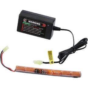 Lancer Tactical Nimh Battery Pack with Charger, 8.4V 1600 mAh Tamiya Connector Stick with Compact Smart Charger for 8.4v - 9.6v NiMh Airsoft AEG Batteries in Saudi Arabia
