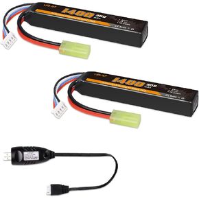 3S Airsoft Battery 30C(Burst 60C) 11.1V 1400mAh Mini Tamiya Plug with 11.1V USB Charger Fit for Most Airsoft Model Guns Gel Water Bead Blaster 2PACK in Saudi Arabia