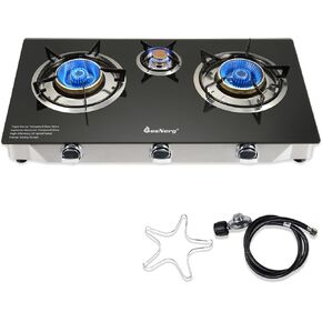 1 Burner Propane Gas Stove with Auto Ignition, 14500 BTU High-Efficiency Heavy-Duty Tempered Glass Cooktop, CSA Regulator & Hose Included, for Outdoor Camping Emergency in Saudi Arabia