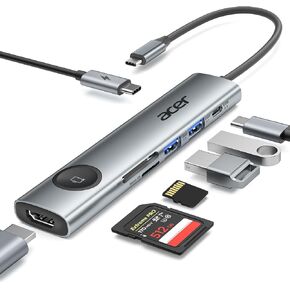 محول متعدد المنافذ 7 في 1 USB-C من أيسر مع HDMI 4K@60 هرتز لأجهزة الكمبيوتر المحمول وأجهزة Mac | محول USB C إلى HDMI مع شحن مروري بقدرة 100 واط، ومنفذي USB-A و1 USB-C بسرعة 5 جيجابت في الثانية، وقارئ بطاقات SD/TF للعمل والسفر in Kuwait