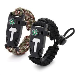 NADOBA Paracord Bracelets, Set of 2, 11.8 ft Nylon Cord (Black & Orange) | Adjustable Survival Paracord Bracelet with Flint Fire Starter, Compass, Whistle, and Scraper for Camping, Hiking, and Fishing in Saudi Arabia