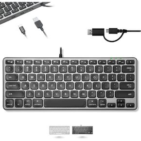 Macally Small Keyboard for Mac with USB Hub (3 Ports) - Wired 2 in 1 USB C + A Plug - Save Space with an Apple Compatible Keyboard (78-Key Layout) - Silver in Saudi Arabia