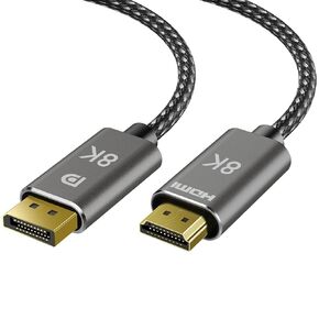 كابل DisplayPort 8K إلى HDMI بطول 6 أقدام، أحادي الاتجاه، 8K عند 60 هرتز، 4K عند 240 هرتز | مصدر DP إلى شاشة HDMI، سلك DisplayPort 1.4 إلى HDMI 2.1 المضفر لـ NVIDIA، Dell، AMD، Lenovo، HP، PC، الشاشة، RTX4080/RX7900 in Kuwait