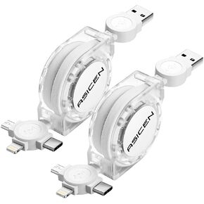 3 in 1 Retractable Multi Charging Cable, 2Pack Multi Fast Charging Cord Retractable Charger Data Sync Cable with iPhone/Type-C/Micro USB Ports for Cell Phones, iPhone Series, Galaxy Series,PS,Tablets | 3 in 1 Retractable Charger Cord with Type C/L/Micro U in Saudi Arabia
