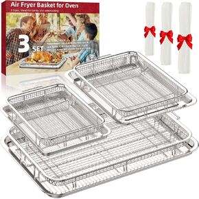 Air Fryer Basket for Oven, OPENICE Oven Air Fryer Basket and Tray Set | 15.3"x11.0" Stainless Steel Air Fryer Tray snd Pan with 30 PCS Parchment Paper in Saudi Arabia