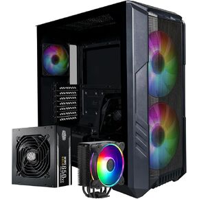 حزمة Cooler Master HAF 500 Pro - حافظة كمبيوتر شخصي + وحدة تزويد الطاقة + مبرد وحدة المعالجة المركزية، حافظة كمبيوتر متوسطة الحجم ATX ذات تدفق هواء عالي مع مراوح ARGB مزدوجة مقاس 200 ملم + مبرد هواء وحدة المعالجة المركزية Hyper 212 Halo + مزود طاقة MWE بق in Saudi Arabia