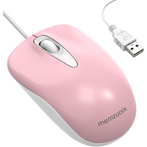 memzuoix Wired Mouse, 1200 DPI Optical Computer Mouse, Ergonomic Ambidextrous Mouse for Laptop PC Desktop, Plug and Play-Soft Pink in Saudi Arabia