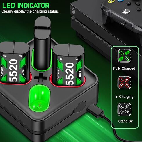 Svetaecho for Rechargeable Xbox One Controller Battery Pack Charger with 4 x 5520mWh Max Capacity, Charging Accessories Kit for Xbox Series X/S Controllers in Saudi Arabia