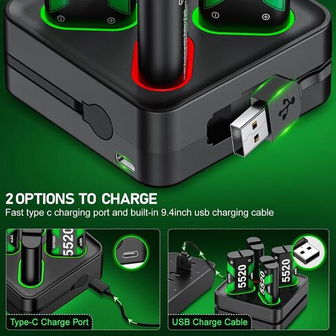 Svetaecho for Rechargeable Xbox One Controller Battery Pack Charger with 4 x 5520mWh Max Capacity, Charging Accessories Kit for Xbox Series X/S Controllers in Saudi Arabia