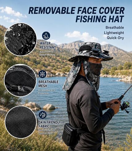 FUNHORUN Fishing Hat with Dual Fans, Solar Powered Fan Hat for Men Women | Wide Brim Bucket Hat with Fans, Cool Solar Fishing Hat with Neck Flap, Umbrella Hat for Camping, Hiking & Outdoor Activities in Saudi Arabia