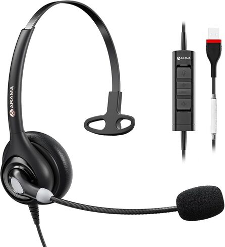 Arama USB Headset with Microphone (A600MONO) – Noise Cancelling, Inline Volume & Mute Control, USB-A & USB-C Compatible for Computer, Laptop, Mac, Zoom, Teams, Skype in Saudi Arabia