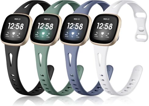 Ouwegaga Compatible with Fitbit Versa 4 Bands for Woman/Sense 2/Sense/Versa 3 Bands for Men,Soft Silicone Slim Sport Strap Compatible with Fitbit Smartwatch, 4 Pack Small in Kuwait