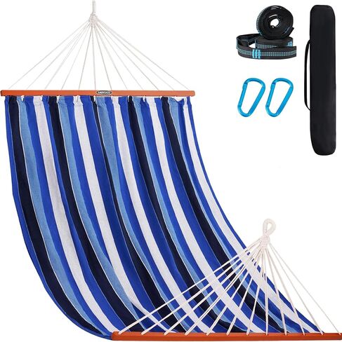 Lazy Daze Cotton Camping Hammock, Double Hammock with 55" Spreader Bar | 2 Person Portable Hammock with, Carrying Bag, Carabiners, Tree Straps for Outside, Backyard 450lbs Capacity, Dark Gray in Kuwait