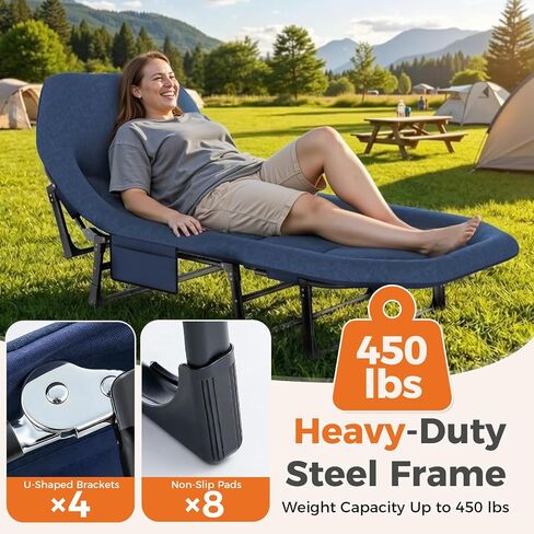 NEWBULIG Camping Cots for Adults, Camping Cot with Mattress | Pillow and Side Pocket, 6-Angle Adjustable Folding Camp Bed, Hiking Office Guest, 450lbs in Saudi Arabia