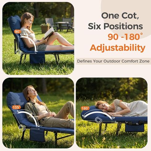 NEWBULIG Camping Cots for Adults, Camping Cot with Mattress | Pillow and Side Pocket, 6-Angle Adjustable Folding Camp Bed, Hiking Office Guest, 450lbs in Saudi Arabia