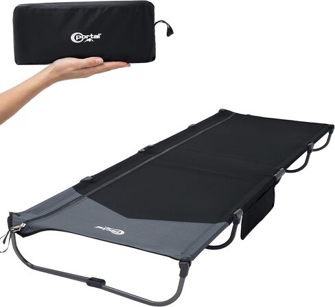Portal 20-Second Setup Camping Cot, Ultra-Light 7.1 lbs Integrated Travel Foldable Camp Bed with Zipper Tensioning,Tent Friendly Sleeping Cot with Side Pocket, Supports 225 lbs | Portable Outdoor Design; Durable Construction; Easy Setup & Storage Black in Saudi Arabia