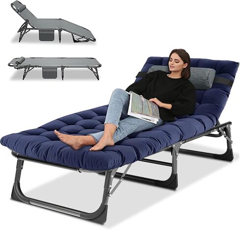 LILYPELLE Portable Folding Camping Cot with Mattress and Pillow for Adults | 5-Position Adjustable Patio Lounge Chairs, 440LB Heavy Duty Lounge Chaise Chair for Camping, Poolside, Beach, Garden, Office in Kuwait