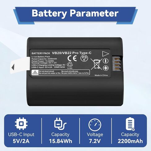 VB20 VB22 Replacement Battery for Godox V350 V480 Flash 2200mAh | 7.2V Compatible with V350C V350N V350S V350O V350F V480C V480N V480S V480F V480O Camera Flash Comes with USB-C Cable in Kuwait