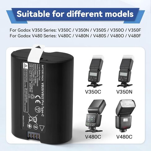 VB20 VB22 Replacement Battery for Godox V350 V480 Flash 2200mAh | 7.2V Compatible with V350C V350N V350S V350O V350F V480C V480N V480S V480F V480O Camera Flash Comes with USB-C Cable in Kuwait
