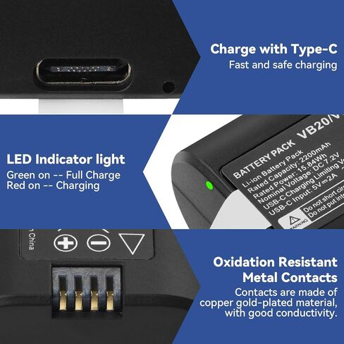 VB20 VB22 Replacement Battery for Godox V350 V480 Flash 2200mAh | 7.2V Compatible with V350C V350N V350S V350O V350F V480C V480N V480S V480F V480O Camera Flash Comes with USB-C Cable in Kuwait