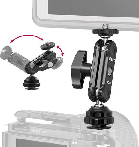 R098 Cold Shoe Monitor Mount, 1/4" Rotatable Dual Ballhead Hot Shoe Mount | Microphone Fill Light Camera Monitor Swivel Bracket Compatible with DJI OSMO 360/Pocket 3/Pocket 4/Insta 360 x 5/Sony/Canon in Kuwait