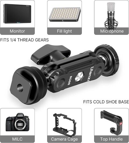 R098 Cold Shoe Monitor Mount, 1/4" Rotatable Dual Ballhead Hot Shoe Mount | Microphone Fill Light Camera Monitor Swivel Bracket Compatible with DJI OSMO 360/Pocket 3/Pocket 4/Insta 360 x 5/Sony/Canon in Kuwait