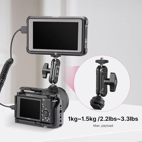 R098 Cold Shoe Monitor Mount, 1/4" Rotatable Dual Ballhead Hot Shoe Mount | Microphone Fill Light Camera Monitor Swivel Bracket Compatible with DJI OSMO 360/Pocket 3/Pocket 4/Insta 360 x 5/Sony/Canon in Kuwait