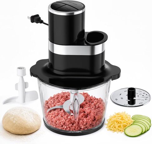 GVODE 12Cup Food Processor,600W Food Chopper,Meat Processor with Glass Bowl | Glass Food Processor for Chopping Meat, Slicing, Shredding, Kneading Dough, Dishwasher Safe, Black in Saudi Arabia